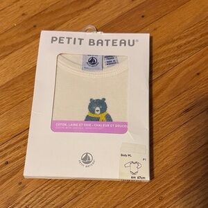 Petit Bateau Cream Bodysuit with Bear and Scarf